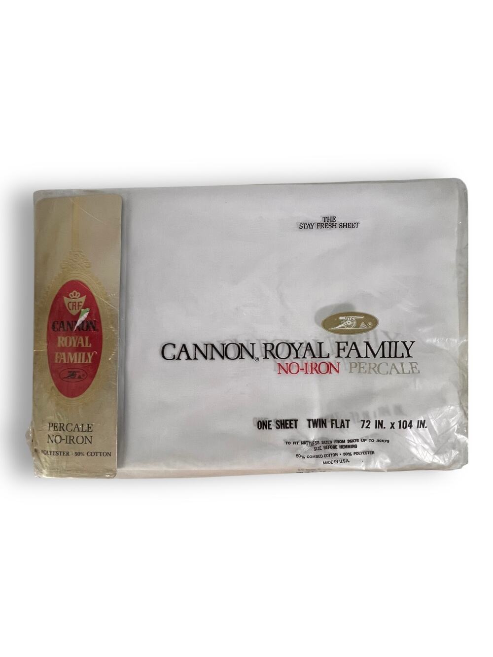 Vintage Cannon Royal Family Twin Flat Sheet White Percale USA Made 72x104 NOS